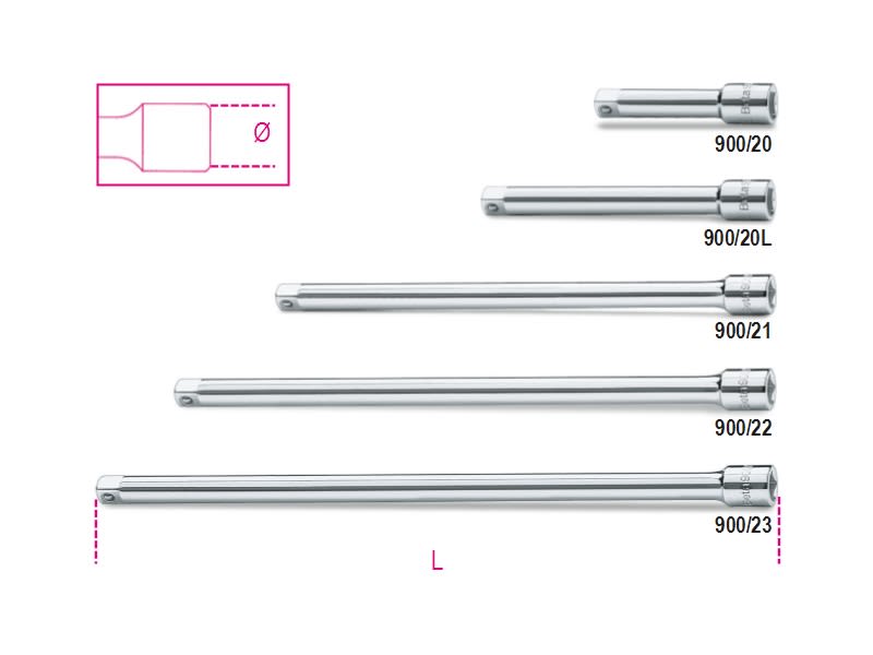 BM SPA - BMM009000824 Prolunghe con attacchi quadri, maschio e femmina 1/4" cromate