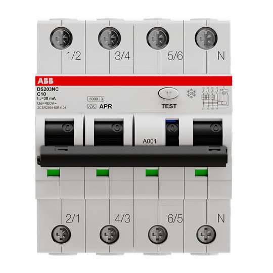 ABB SPA - ABBDS3NC10R30 DS203NC DIFF MAG 6 KA 3P+N APR C10 30MA