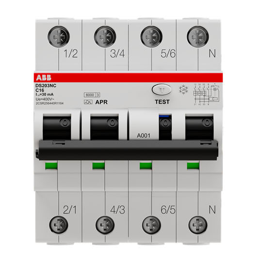 ABB SPA - ABBDS3NC16R30 DS203NC DIFF MAG 6 KA 3P+N APR C16 30MA