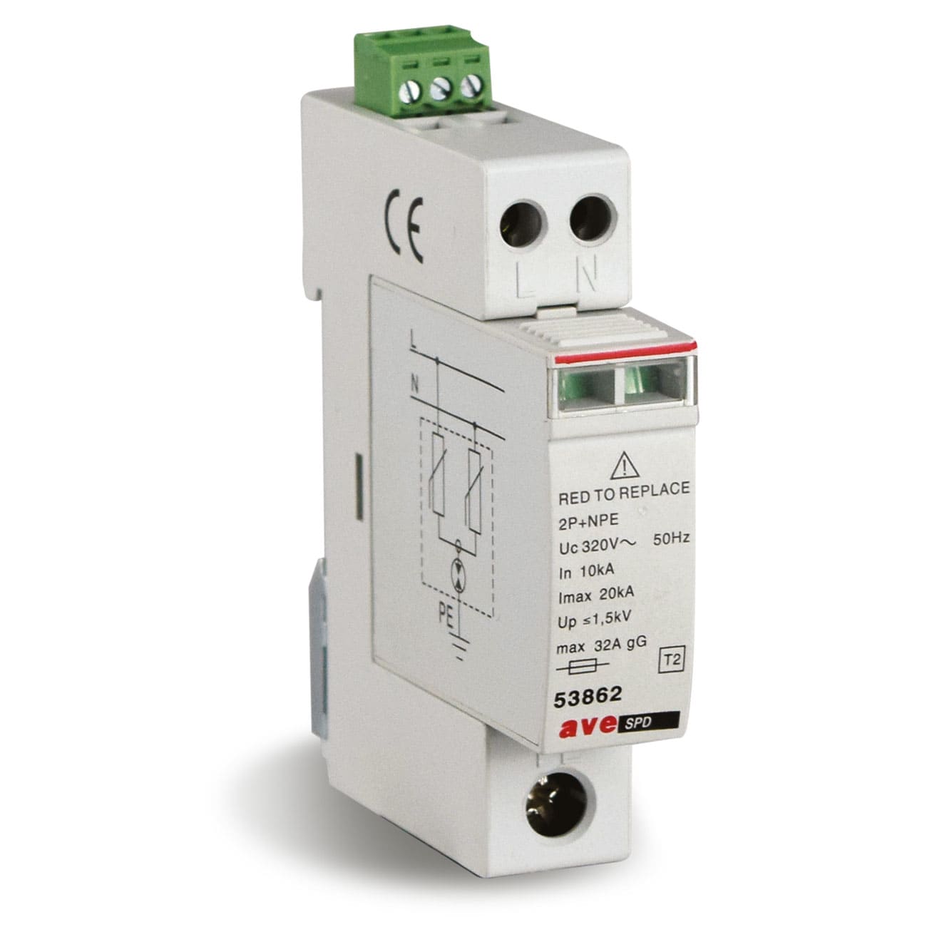 AVE - AVE53862 SPD L+N/PE 20KA 230/400V 1 MOD.DIN