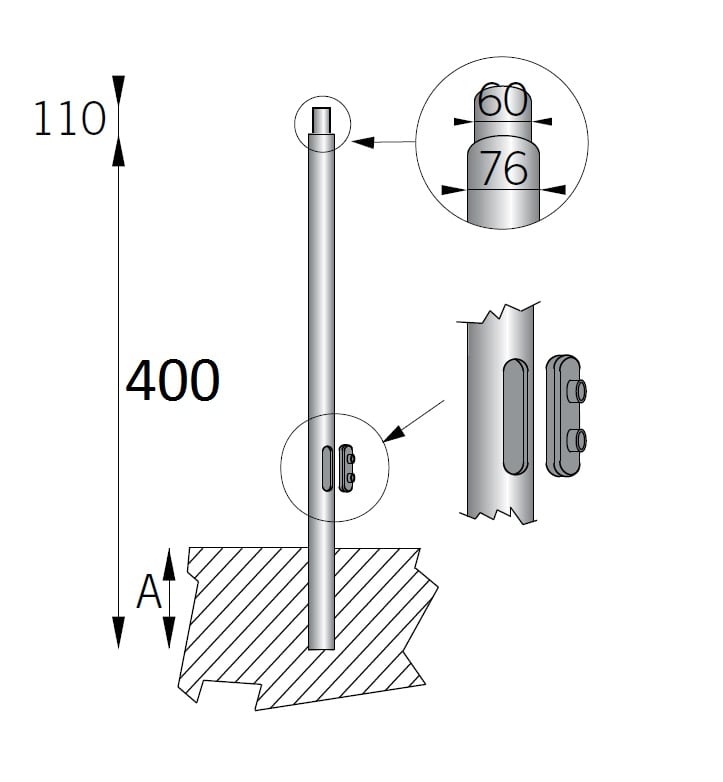 ARCLUCE SPA - ACL1097017X-16 PALO CIL. D76 4,0M C/RID.60X110 C/FIN.