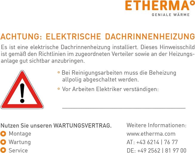 ETHERMA - ETR25786 Warnaufkleber ''Achtung elektrische Dach