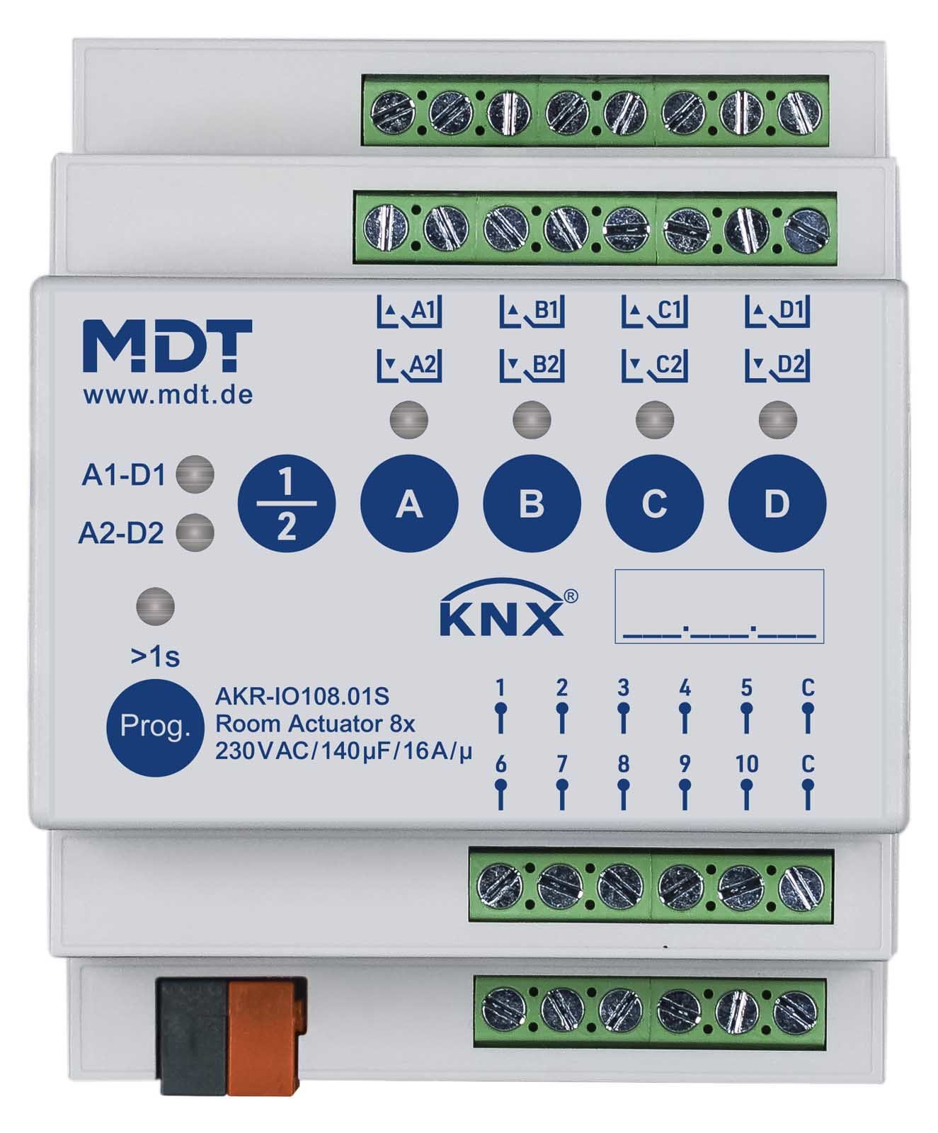 MDT ITALIA SRL - EYGAKR-IO108.01S Attuatore KNX multifunzione 10IN/8OUT,16A