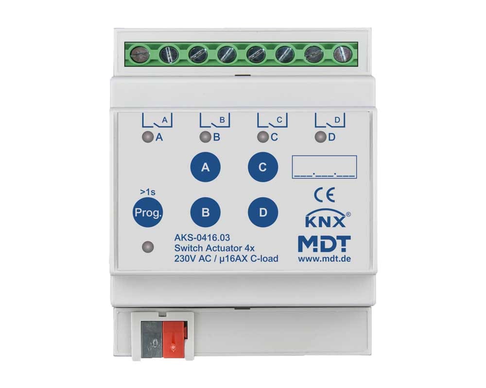 MDT ITALIA SRL - EYGAKS-0416.03 Attuatore KNX on/off 4 canali,230V,16A,C-Last,140µF