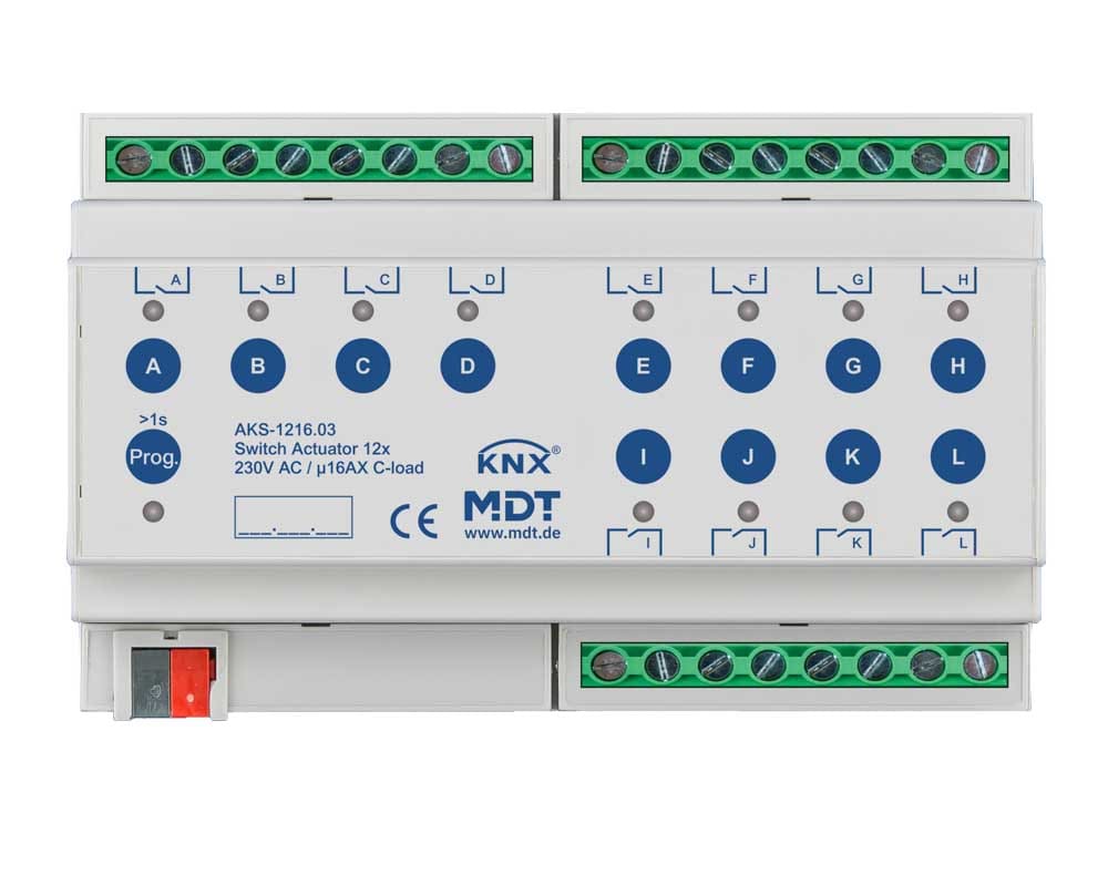 MDT ITALIA SRL - EYGAKS-1216.03 Attuatore KNX on/off 12 canali,230V,16A,C-Last,140µF