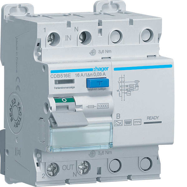 HAGER - HAGCDB516E FI-Schalter 1P+N 10kA 16A 30mA Typ B
