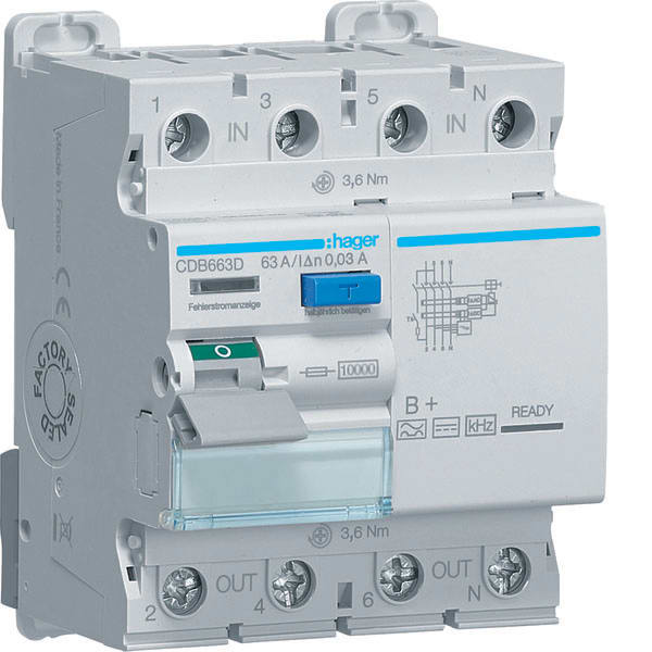 HAGER - HAGCDB663D INT DIFF ACC 4P 30MA 63A B+ 4M