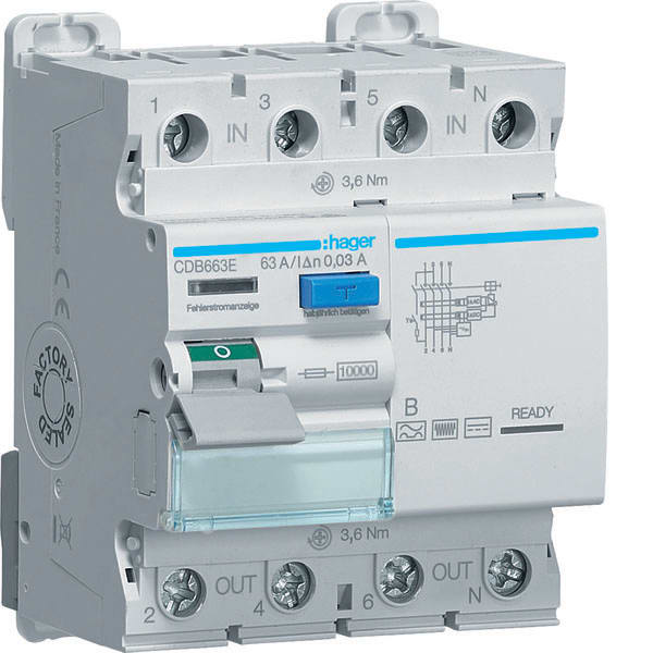 HAGER - HAGCDB663E FI-Schalter 3P+N 10kA 63A 30mA Typ B