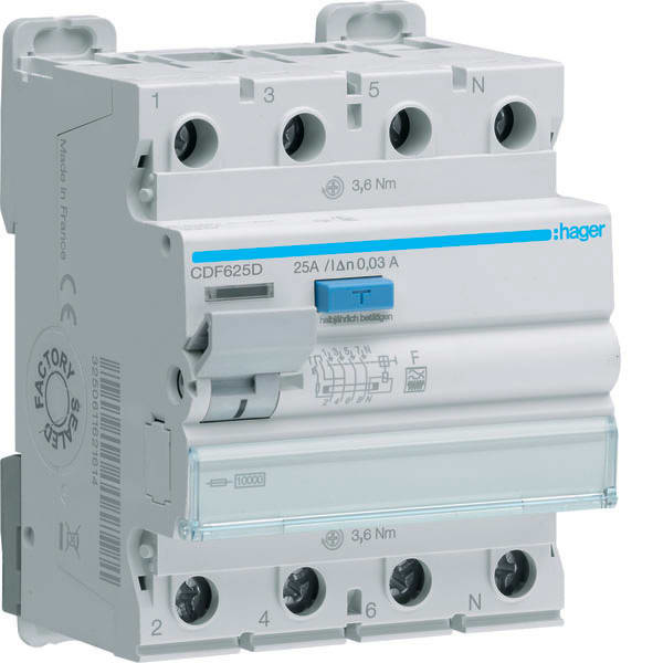 HAGER - HAGCDF625D FI-Schalter 4P 10kA 25A 30mA Typ F