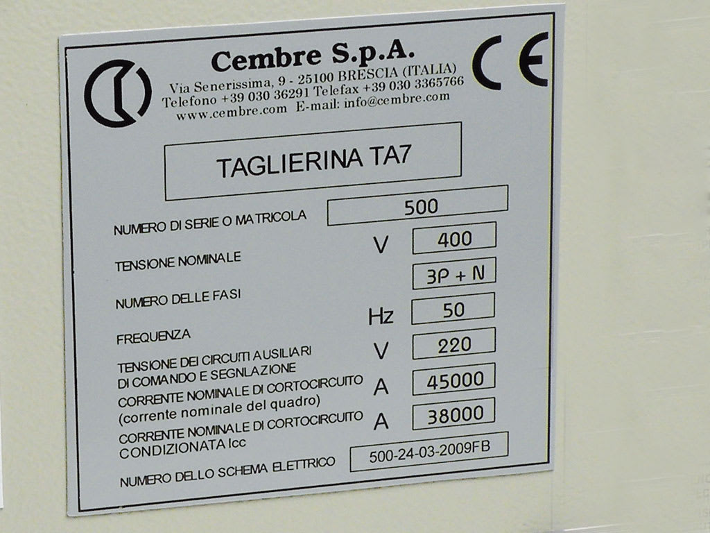 CEMBRE SPA - CEM88945 TARGA QUADRO MG-VRT-A ADES.BIANCA PVC 35