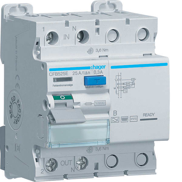 HAGER - HAGCFB525E FI-Schalter 1P+N 10kA 25A 300mA Typ B