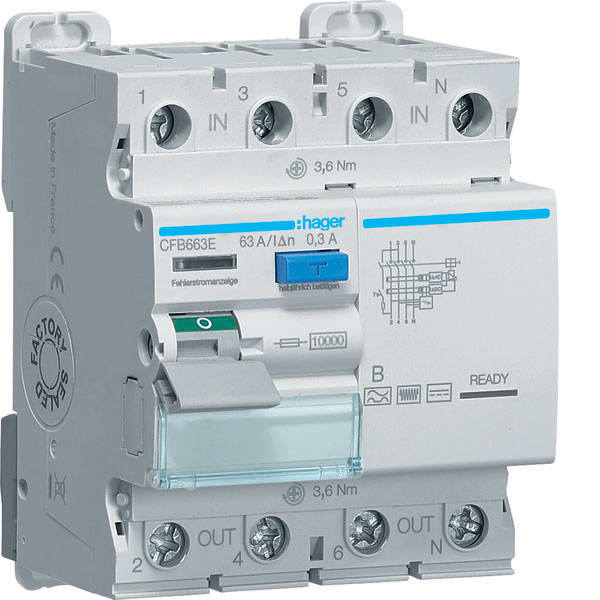HAGER - HAGCFB663E FI-Schalter 3P+N 10kA 63A 300mA Typ B