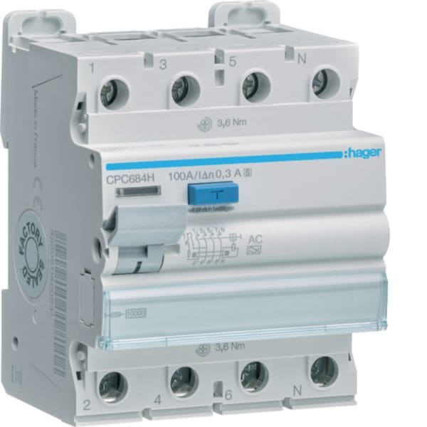 HAGER - HAGCPC684H INT DIFF ACC 4P 300MA 100A AC SEL 4M