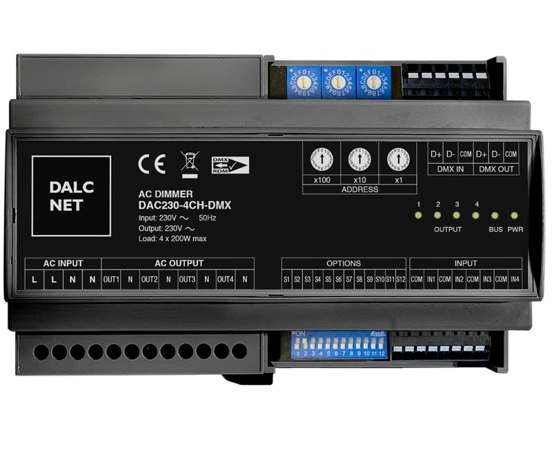 DIGIMAX SRL - DIXDAC230-4CH-DMX DIMMER PUSH + DMX 4CH IN OUT 230VAC
