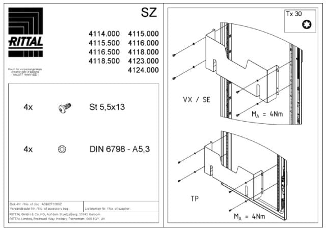 RITTAL SPA - RIT4116500 VX PORTASCHEMI LAMIERA L=600 - 1PZ