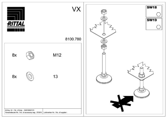 RITTAL SPA - RIT8100780 VX PIEDINI DI LIVELLAMENTO M12 - 4PZ I