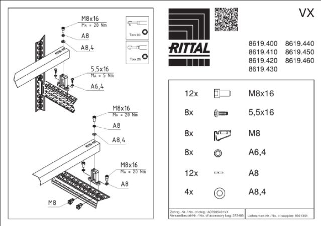 RITTAL SPA - RIT8619430 VX 2 SUPPORTI ARRIVO CAVI 1000MM - 2PZ