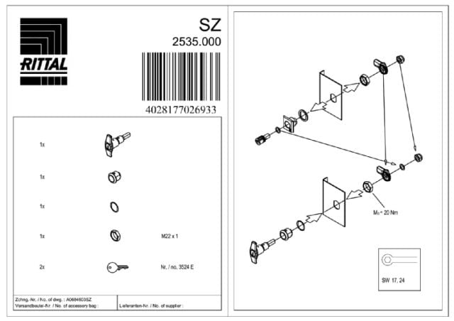 RITTAL SPA - RIT2535000 SZ MANIGLIA A TRAVERSINO 3524E