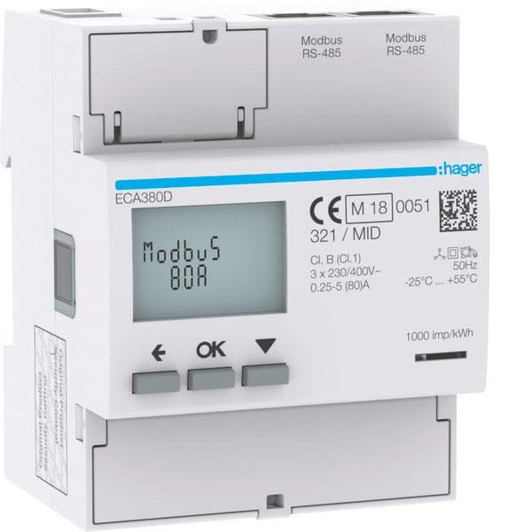 HAGER - HAGECA380D CONTATORE 3F DIR 80A MODBUS AGARDIO MID