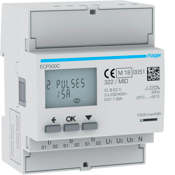 HAGER - HAGECP300C Energiezahler 3ph, indirekt ,S0, MID