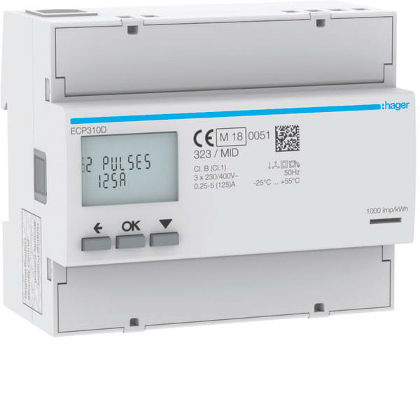 HAGER - HAGECP310D Energiezahler 3phasig,direkt 125A,S0,MID