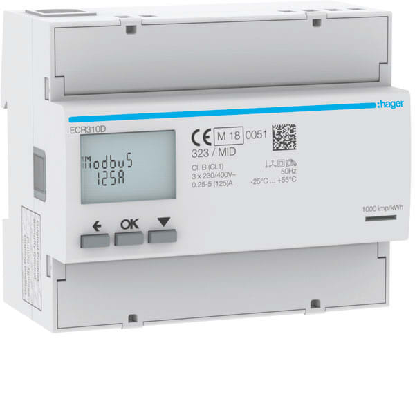 HAGER - HAGECR310D CONTATORE 3F DIR 125A MODBUS MID 6M