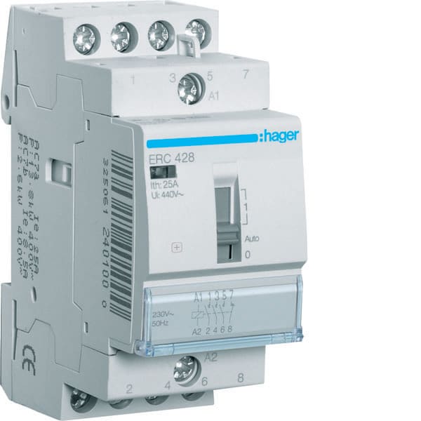 HAGER - HAGERC428 CONTATT COM MAN STD+ 3NA+1NC 230VAC 25A