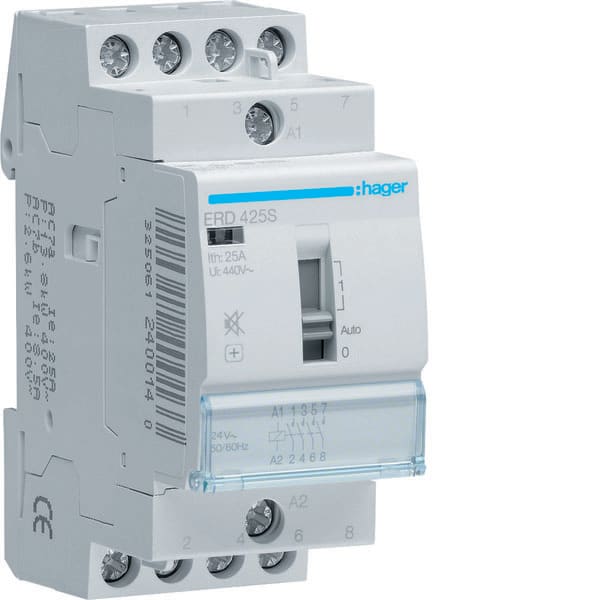 HAGER - HAGERD425S CONTATT COM MAN SIL 4NA 24VAC 25A 2M