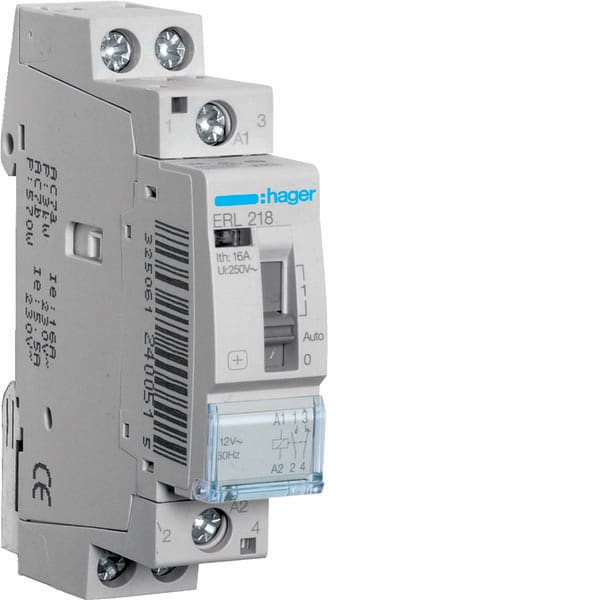 HAGER - HAGERL218 REL  COM MAN STD+ 1NA+1NC 12VAC 16A 1M