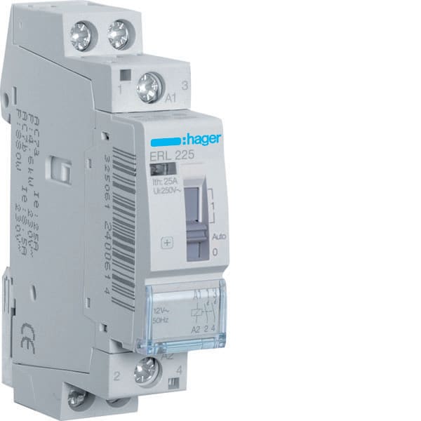 HAGER - HAGERL225 CONTATTORE COM MAN STD+ 2NA 12VAC 25A 1M