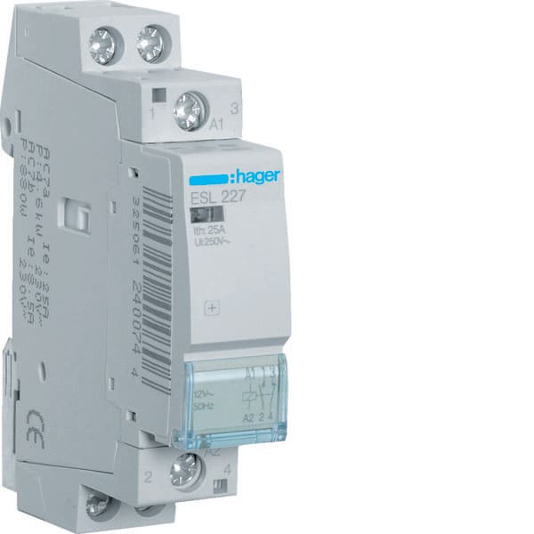 HAGER - HAGESL227 CONTATTORE STD+ 1NA+1NC 12VAC 25A 1M