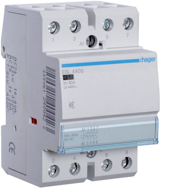 HAGER - HAGESL440S CONTATTORE SIL 4NA 12VAC/12VDC 40A 3M