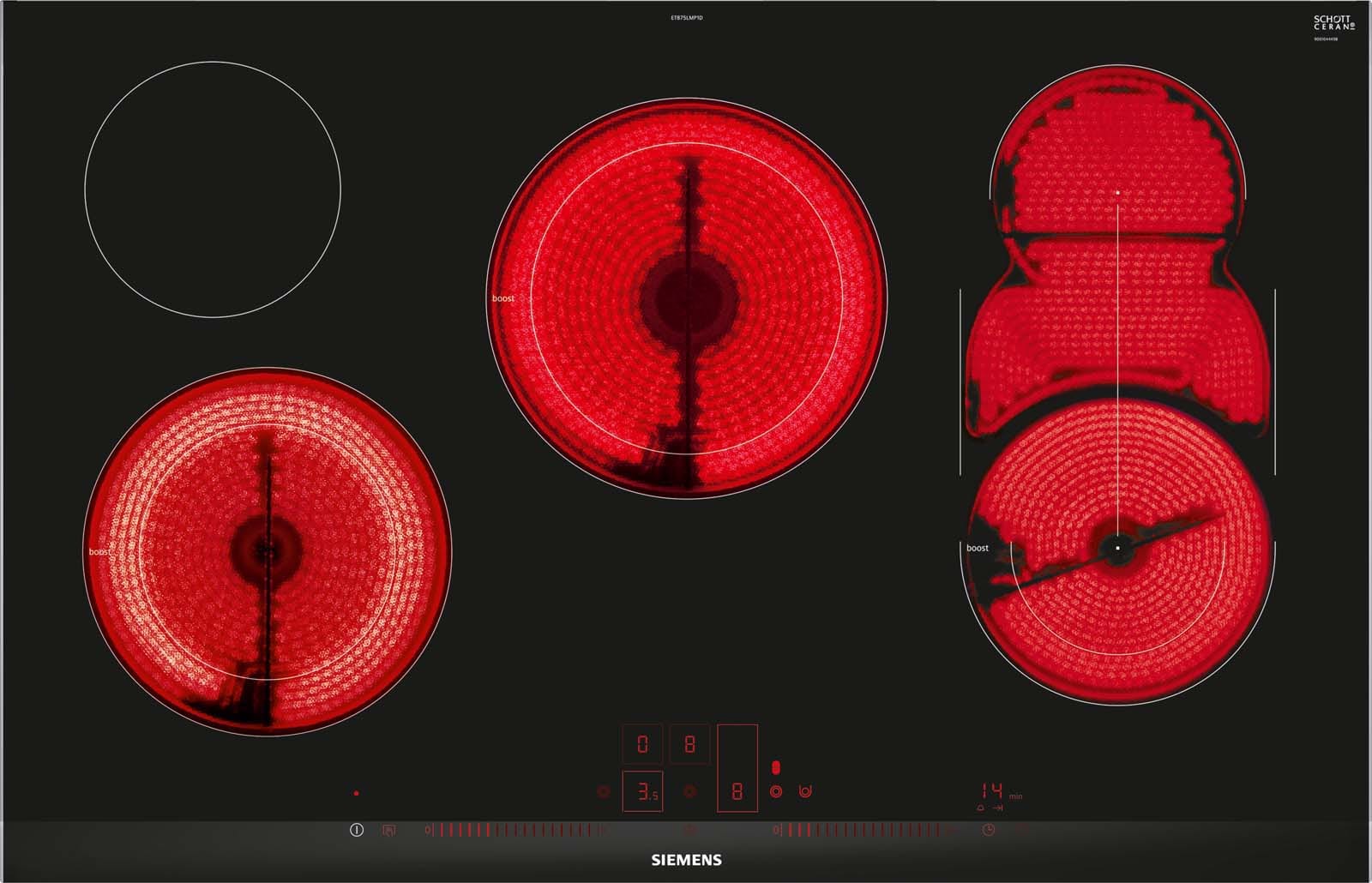 Siemens Hausgerate - SIZET875LMP1D Glaskeramik Kochstelle 80cm 3xZwKr. 1xCo