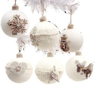 GIOCOPLAST NATALE SP - GCP48111226 SFERA VETRO DIAM.80 BIANCA DECORATA