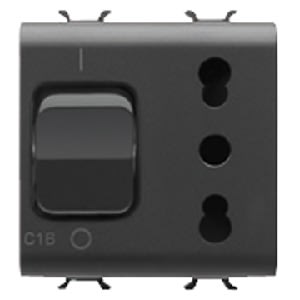 GEWISS - GEWGW12311 PRESA INTERBLOCCATA - 2P+T 16A - P17-P11 - CON INTERRUTTORE MAGNETOTERMICO 1P+N 16A - 230V ac - 2 MODULI - NERO SATINATO - CHORUSMART