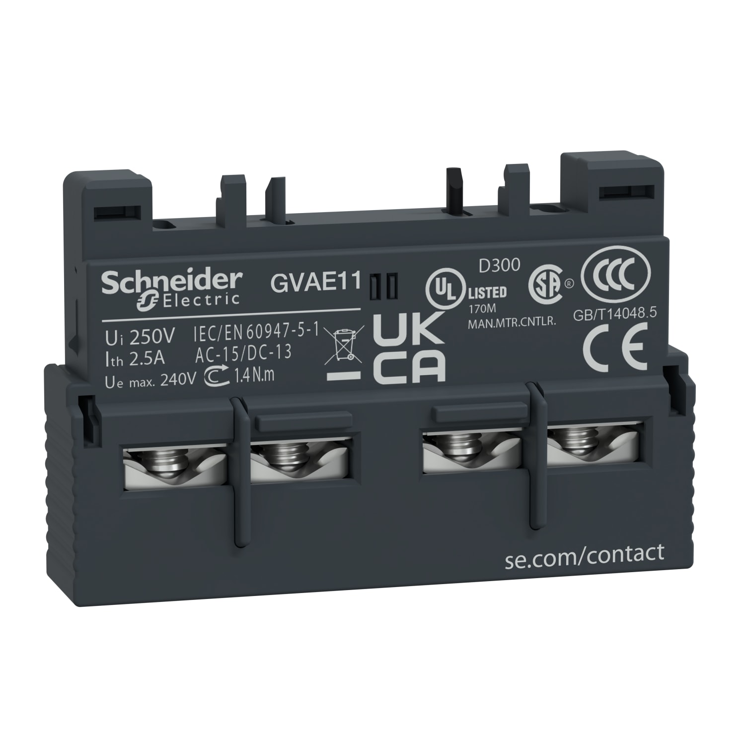 SCHNEIDER ELECTRIC - SNRGVAE11 Contatti ausiliari istantanei TeSys GV - frontali 1NO 1NC - viti serrafilo