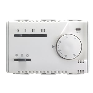 GEWISS - GEWGW20853 TERMOSTATO ELETTRONICO ESTATE/INVERNO PER FAN COIL - REGOLAZIONE A MANOPOLA - TRE VELOCITA' - 230V 50/60Hz - 3 MODULI- SYSTEM WHITE