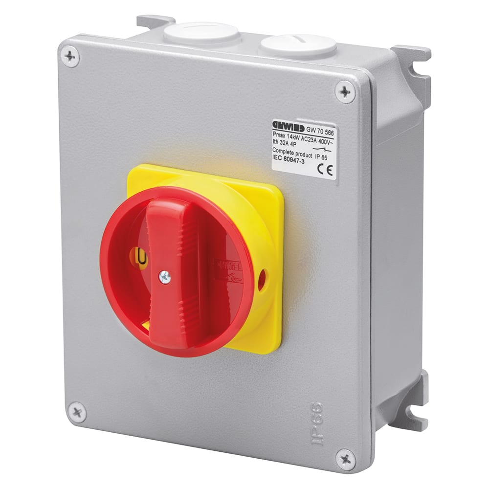 GEWISS - GEWGW70479 INTERRUTTORE SEZIONATORE ROTATIVO - DA PARETE - EMERGENZA - ATEX - CASSETTA IN ALLUMINIO - MANOPOLA ROSSA - 3P 100A - IP65