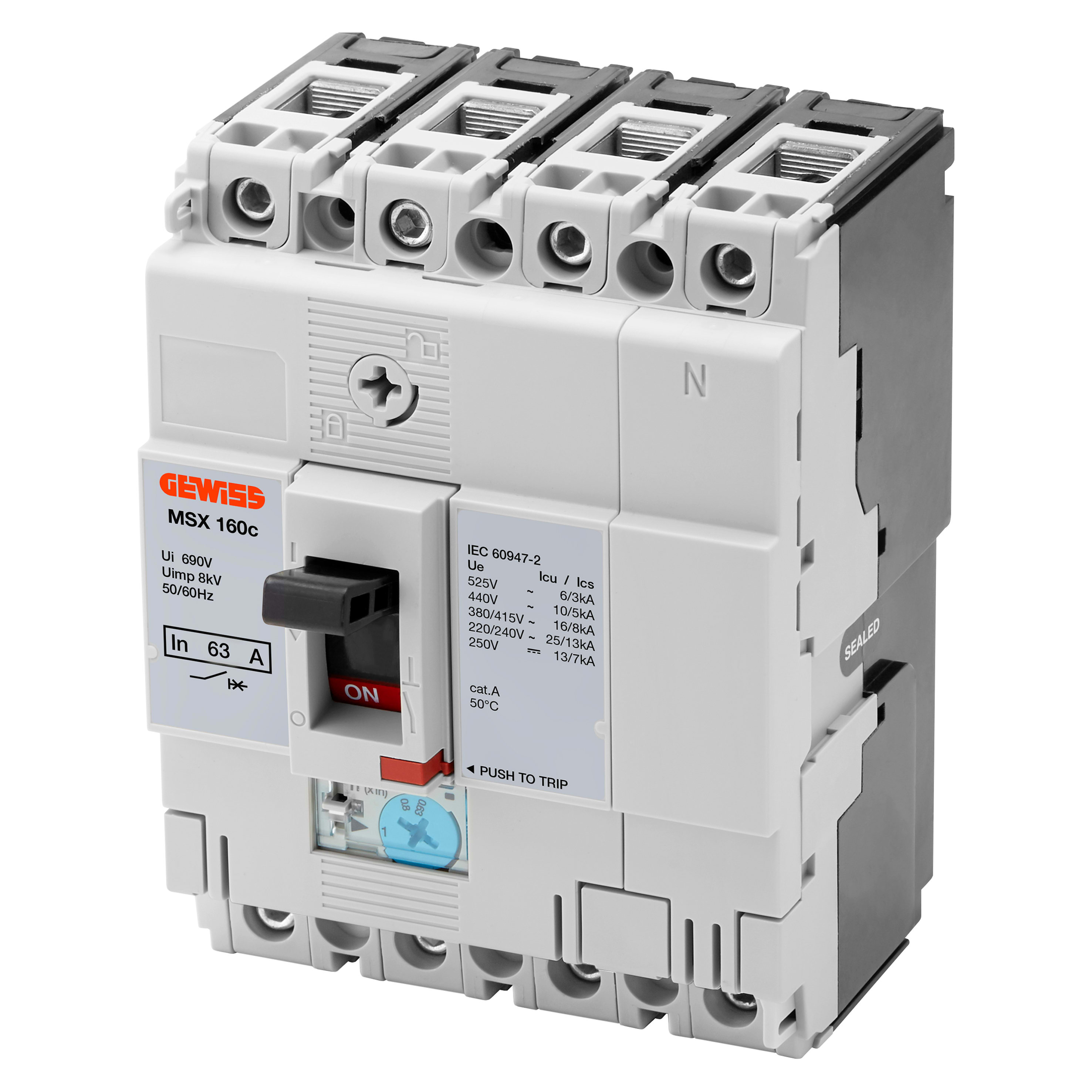 GEWISS - GEWGWD9054 MSX 160c - INTERRUTTORE MAGNETOTERMICO SCATOLATO COMPATTO - TERMICA REGOLABILE - MAGNETICA FISSA - 25KA 3P+N 80A 525V