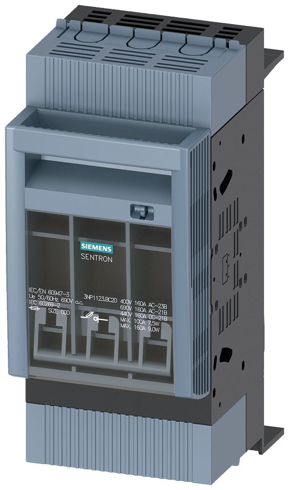 SIEMENS - SIE3NP11231BC20 SENTRON, Sezionatore sottocarico a fusibili 3NP1, a 3 poli, NH000, 160 A