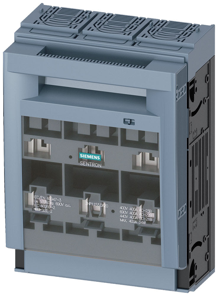 SIEMENS - SIE3NP11531DA20 SENTRON, Sezionatore sottocarico a fusibili 3NP1, a 3 poli, NH2, 400 A