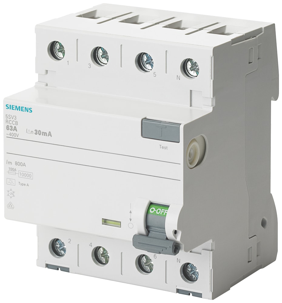 SIEMENS - SIE5SV33446 Interruttore differenziale, a 4 poli, tipo A, In: 40 A, 30 mA, Un AC: 400 V