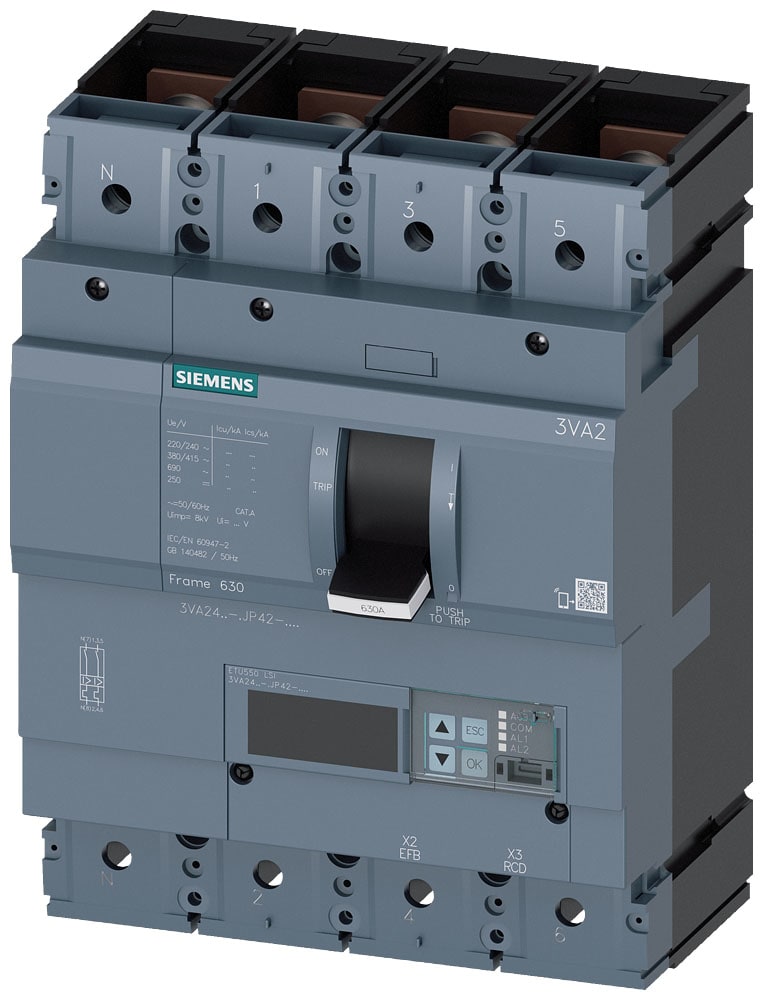SIEMENS - SIE3VA24635JP420AA0 INT.AUT.3VA 630A 4P 55KA ETU5 LSI L/T