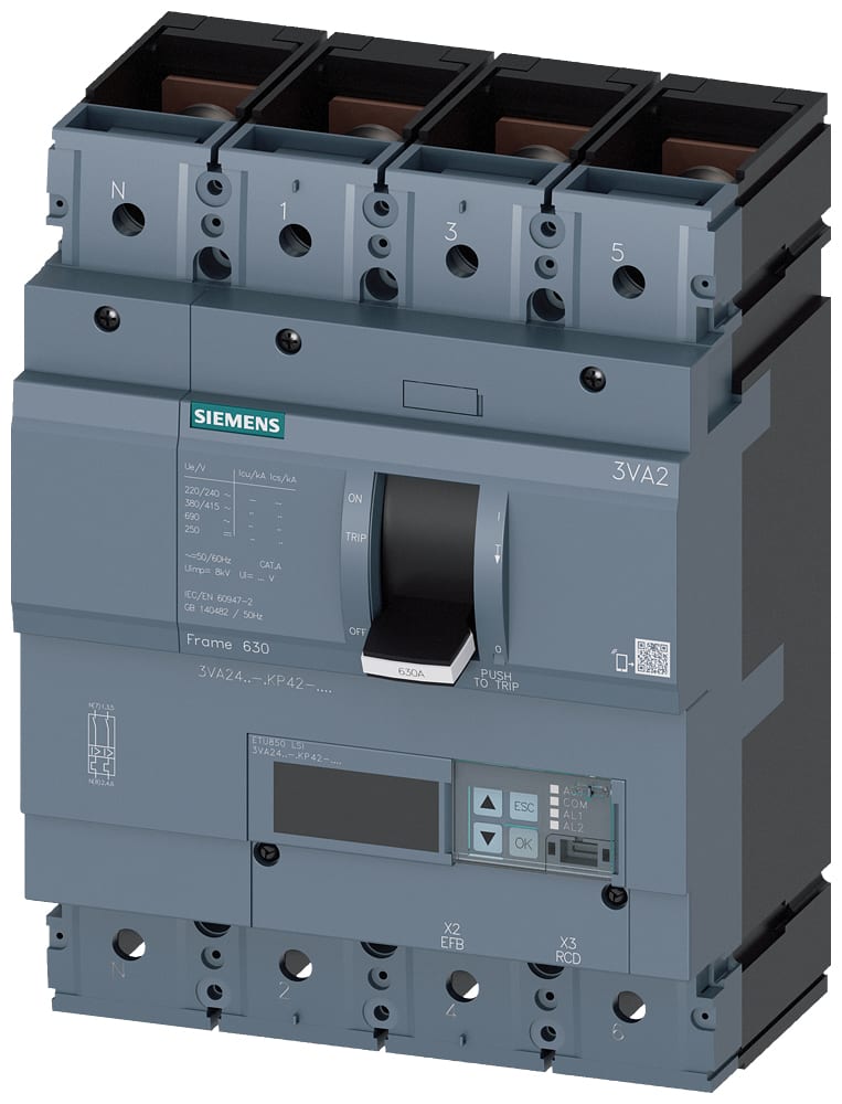 SIEMENS - SIE3VA24635KP420AA0 INT.AUT.3VA 630A 4P 55KA ETU8 LSI L/T