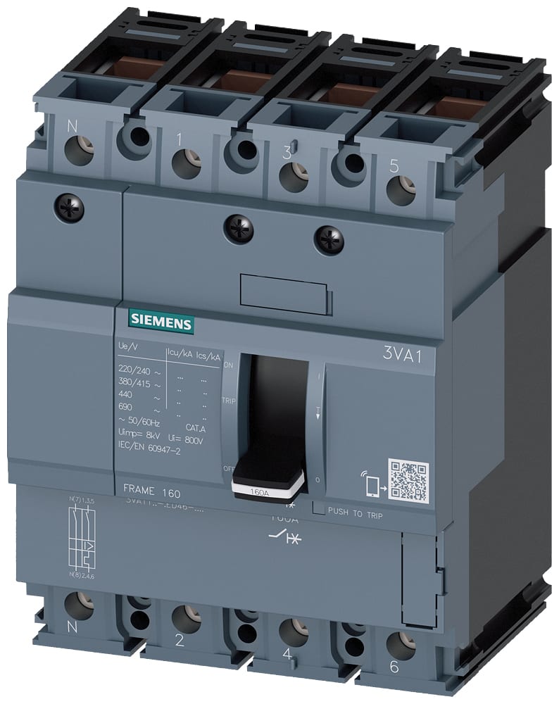 SIEMENS - SIE3VA11325ED460AA0 Interruttore automatico 3VA1 IEC Frame 160, classe del potere di interruzione M, Icu=55 kA con 415 V