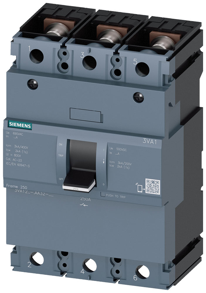 SIEMENS - SIE3VA12251AA320AA0 Sezionatore sottocarico 3VA1 IEC Frame 250 a 3 poli SD100, In=250 A senza protezione da sovraccarico
