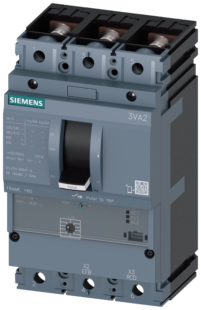 SIEMENS - SIE3VA21107MS320AA0 INT.AUT.3VA 100A 3P 110KA ETU3 AM L/T
