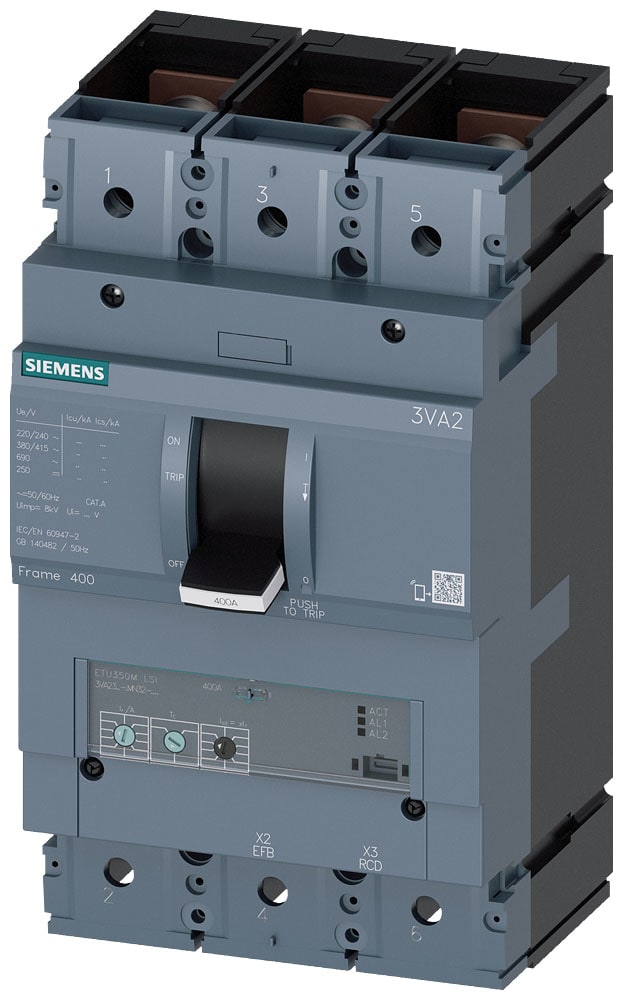SIEMENS - SIE3VA23255MN320AA0 INT.AUT.3VA 250A 3P 55KA ETU3 LSI L/T