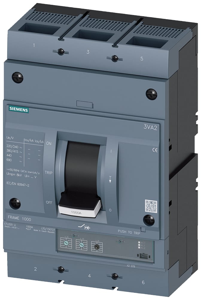 SIEMENS - SIE3VA25105HL320AA0 INT.AUT.3VA 1000A 3P 55KA ETU3 LI L/T