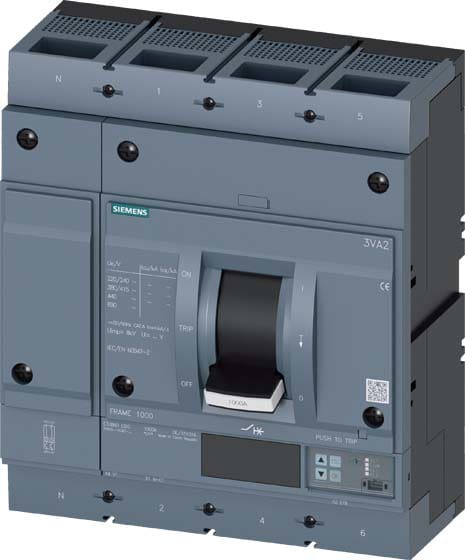 SIEMENS - SIE3VA25807KQ420AA0 interruttore automatico 3VA2 IEC frame 1000 classe del potere di interruzione C Icu=110kA con 415V a 4 poli, protezione impianto ETU860, LSIG, In=8...